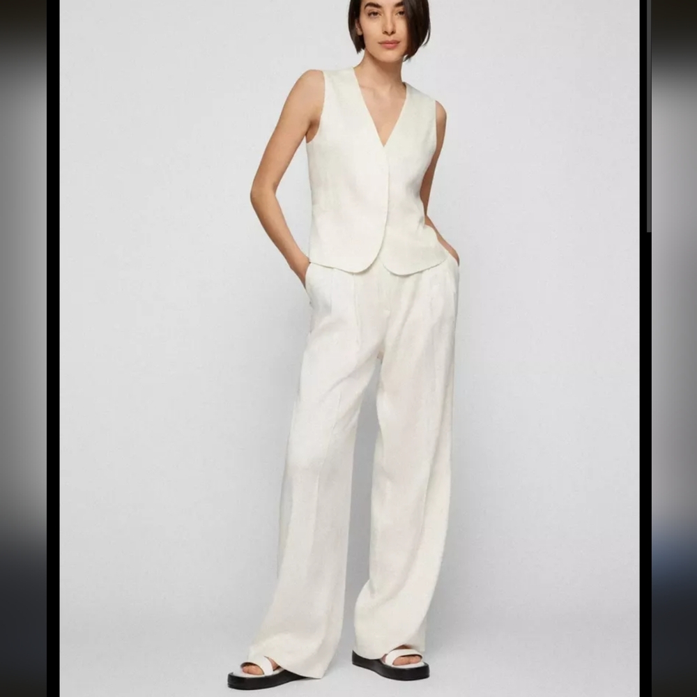 Hugo Boss Cream Wide-Leg Trousers
